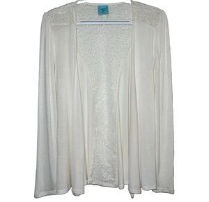 h.i.p. White Open Front Cardigan Size M Lace Back Boho Lightweight Made in USA